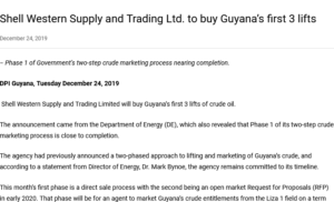 Shell Western Supply and Trading Ltd. to buy Guyana’s first 3 lifts