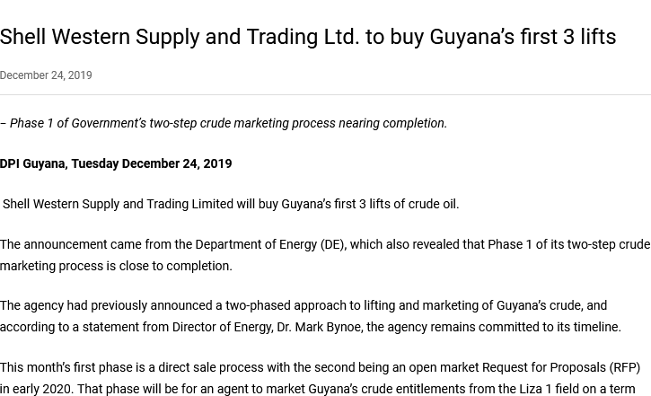 Shell Western Supply and Trading Ltd. to buy Guyana’s first 3 lifts