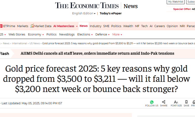 Gold price forecast 2025: 5 key reasons why gold dropped from $3,500 to $3,211 — will it fall below $3,200 next week or bounce back stronger?