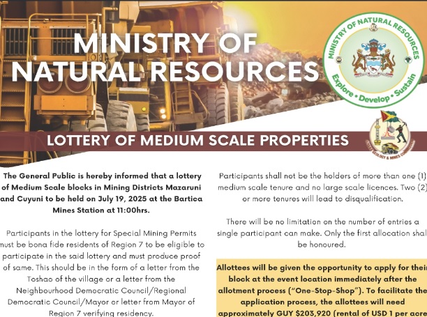 Ministry of Natural Resources – Notice – Lottery of Medium Scale Properties