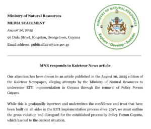 MNR responds to Kaieteur News article